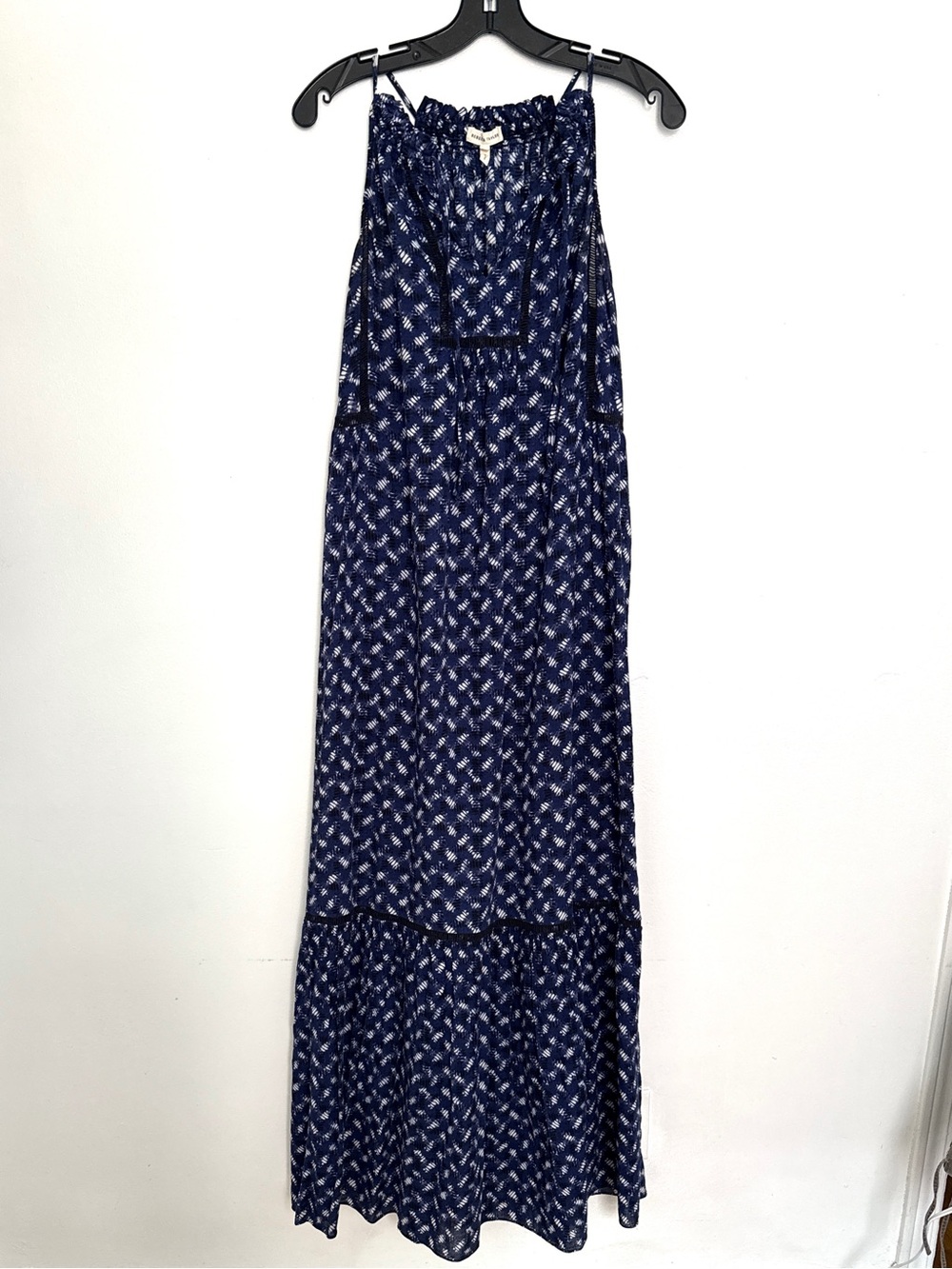 Rebecca Taylor Silk Blend Printed Maxi Dress Blue Tie Neck Sleeveless Size 6 - Picture 4 of 8